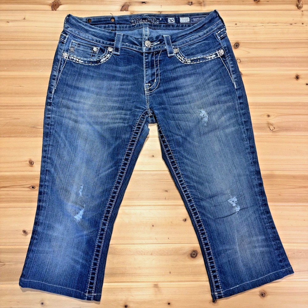 Miss Me Blue Distressed Cropped Jeans